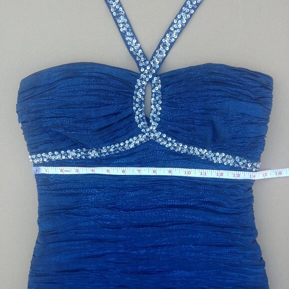 Y2K sapphire blue ruched dress glitter silver sequin halter stra… - Picture 12 of 12